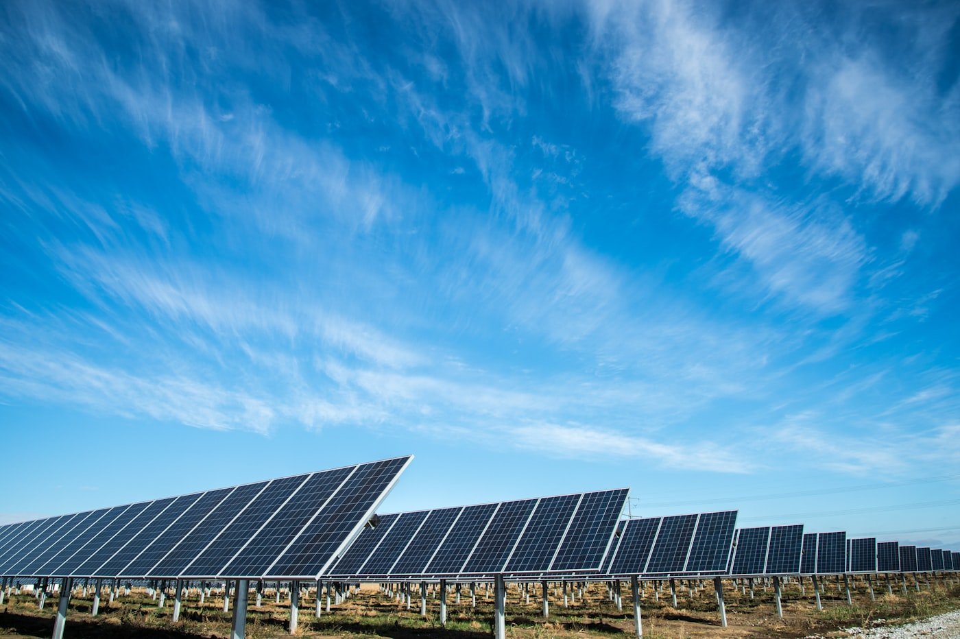 Solar panels under blue sky